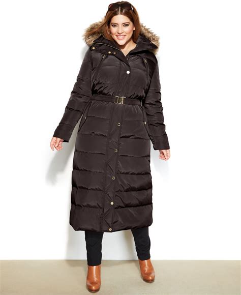 michael kors women's belted faux-fur-trim hooded maxi puffer coat|Faux Fur Trim Belted Puffer Jacket .